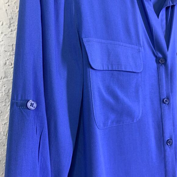 CREMIEUX Women's Blue Tie Front Long‎ Sleeve Button Down Blouse Size Medium - Picture 10 of 15